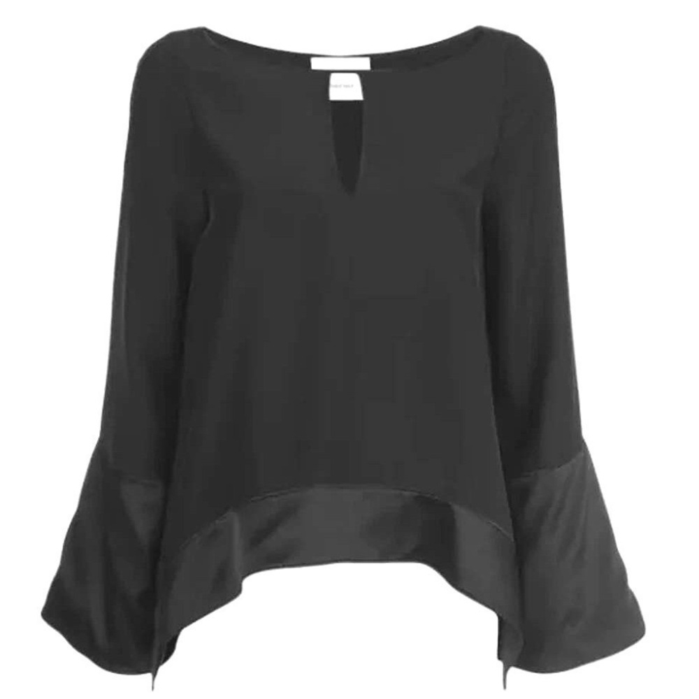 Cinq a Sept Maia Top Draped Blouse Black Bell Sleeve Women's Size S